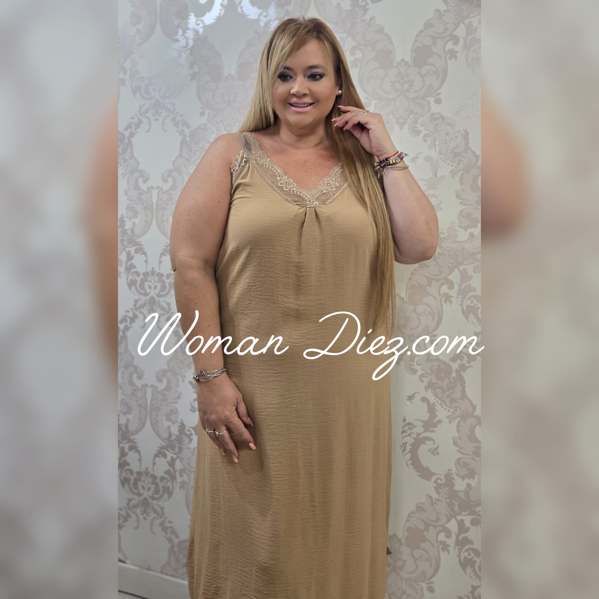 Vestido lencero beige - Imagen 2