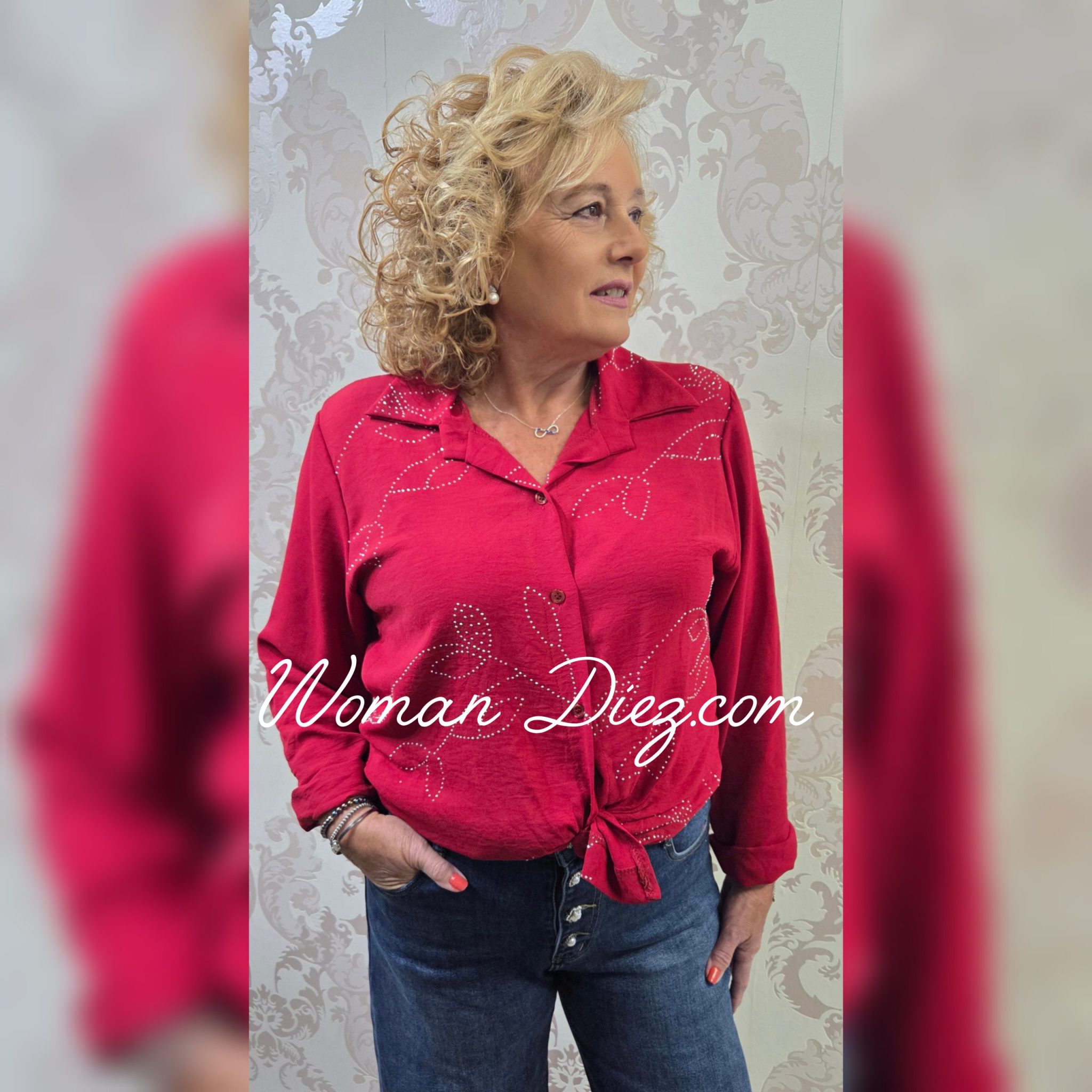 Blusa Hojas Brillantes Granate - Imagen 2