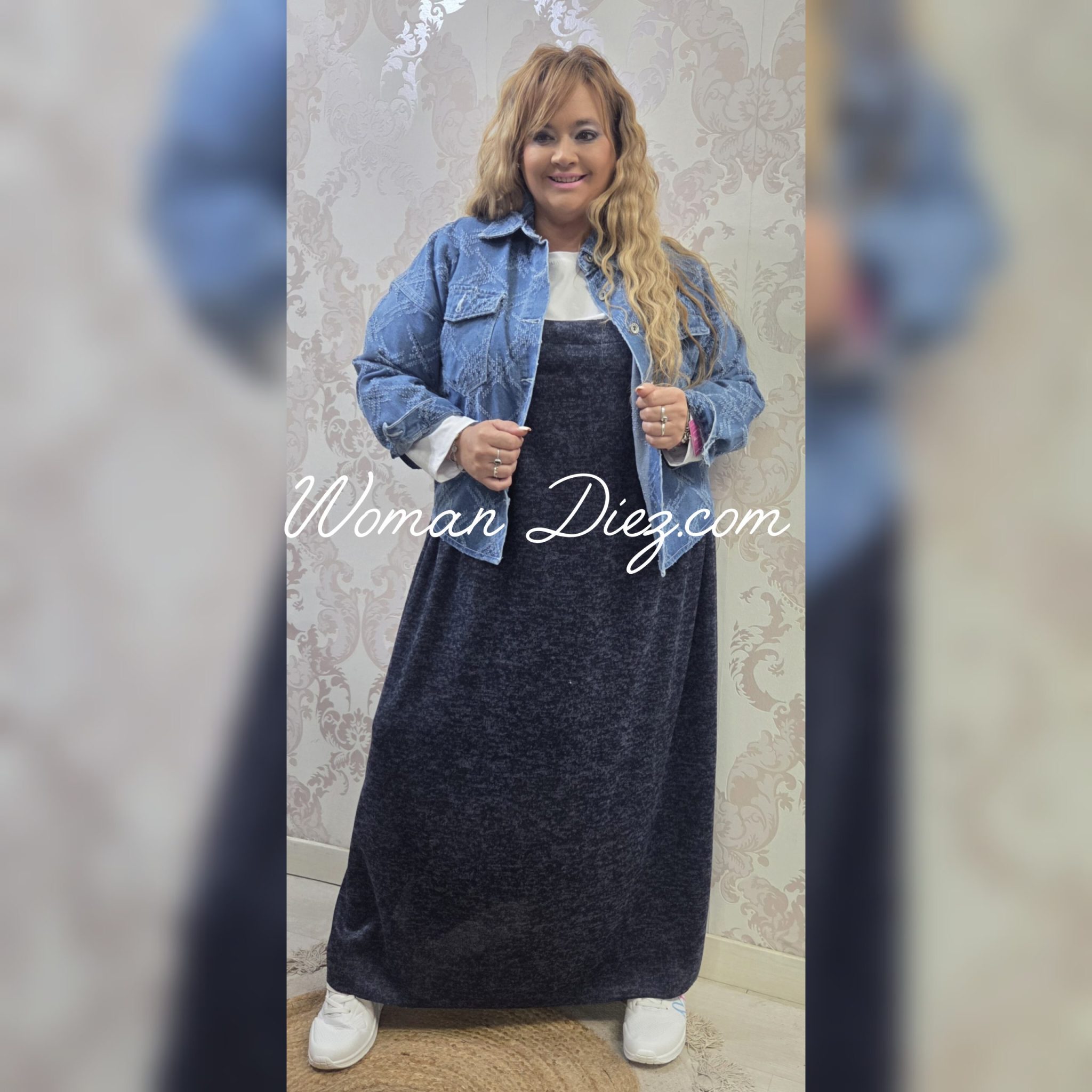 Vestido Peto Burdeos, Azul Marino, Negro - Imagen 2