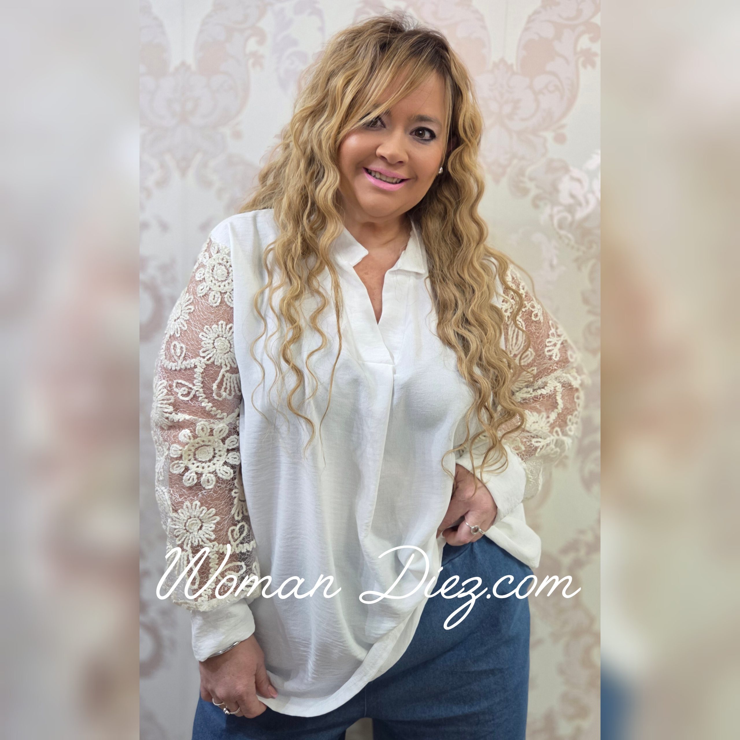 Camisa Manga Floral Blanca - Imagen 3