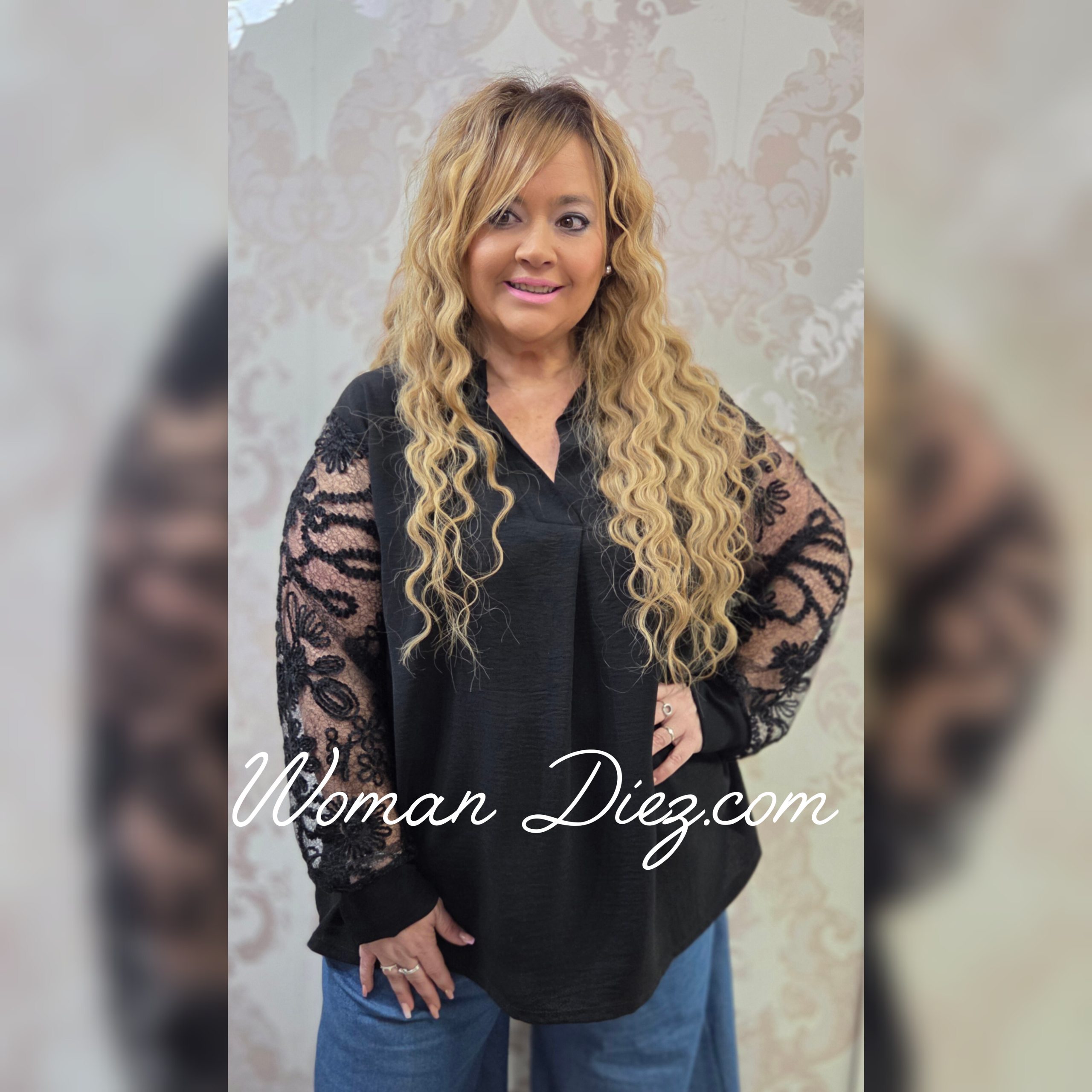 Camisa Manga Floral Negra - Imagen 2